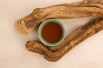 Traditional medicine Ayahuasca. Banisteriopsis caapi wood pieces. Medical natural psychedelics, Enteogens.